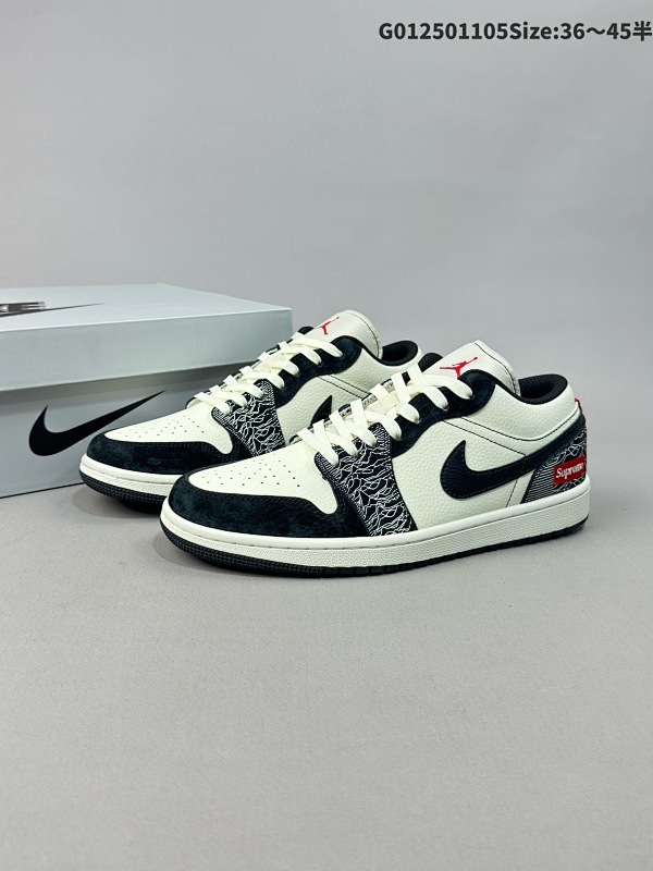 25036-45半 定制球鞋 Supreme x Air Jordan 1 Low Sup x AJ1 低帮 联名黑白红货号DC2024-032