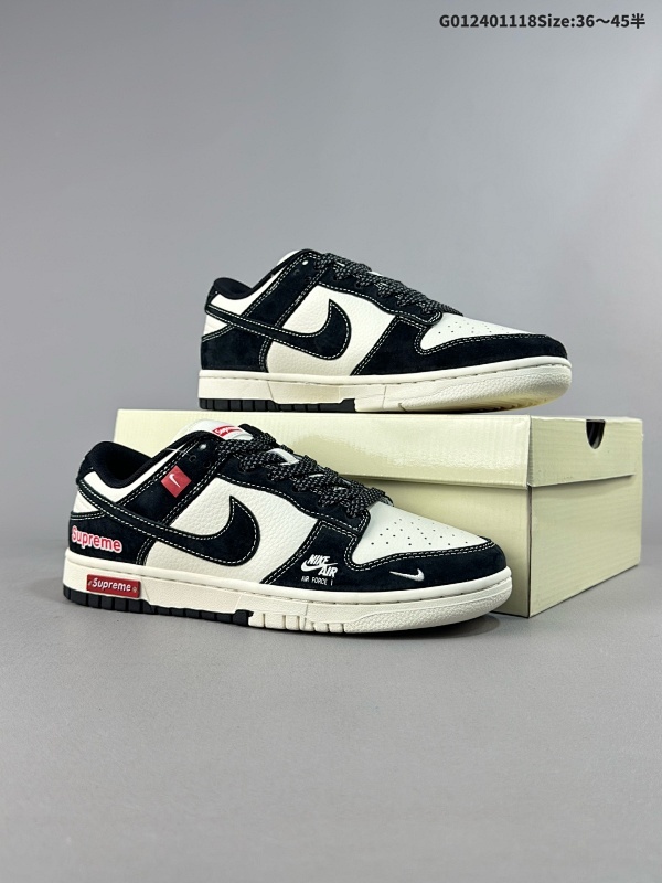 25036-45半 定制球鞋 Supreme x Nike Dunk SB Low Sup x 耐克 SB 低帮 联名黑白 鞋身以米白色作为主色调货号MM1089-020