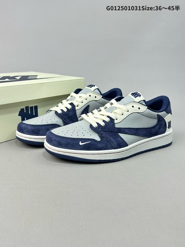 25036-45半 定制球鞋 Undefeated x Travis Scott x Air Jordan 1 Low Und x AJ1 低帮 藏青灰倒勾联名货号CF3688-026