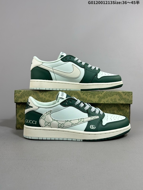 20036-45半 定制球鞋 Gucci x Travis Scott x Air Jordan 1 Low 古驰 x AJ1 低帮 古驰绿白倒勾联名货号JJ5288-008