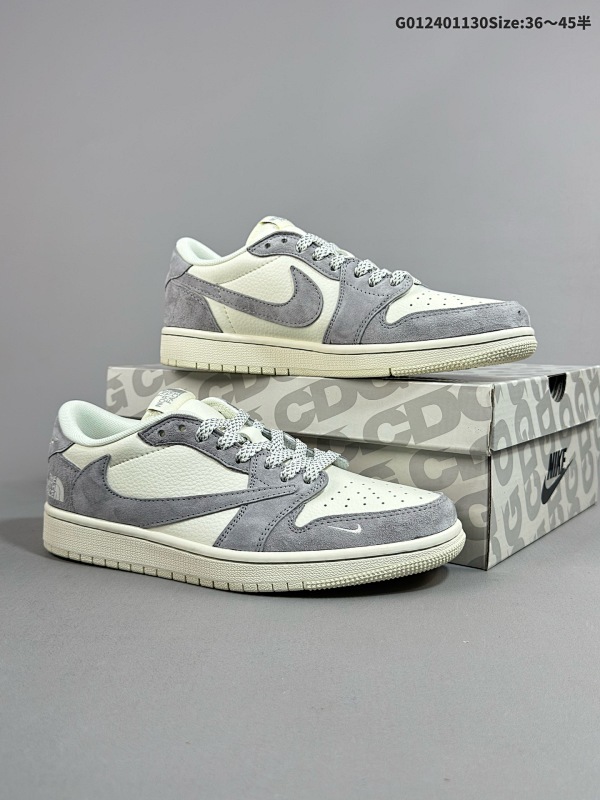 25036-45半 定制球鞋 The North Face x Travis Scott x Air Jordan 1 Low 北面 x AJ1 低帮 灰白倒勾联名货号XS3086-001