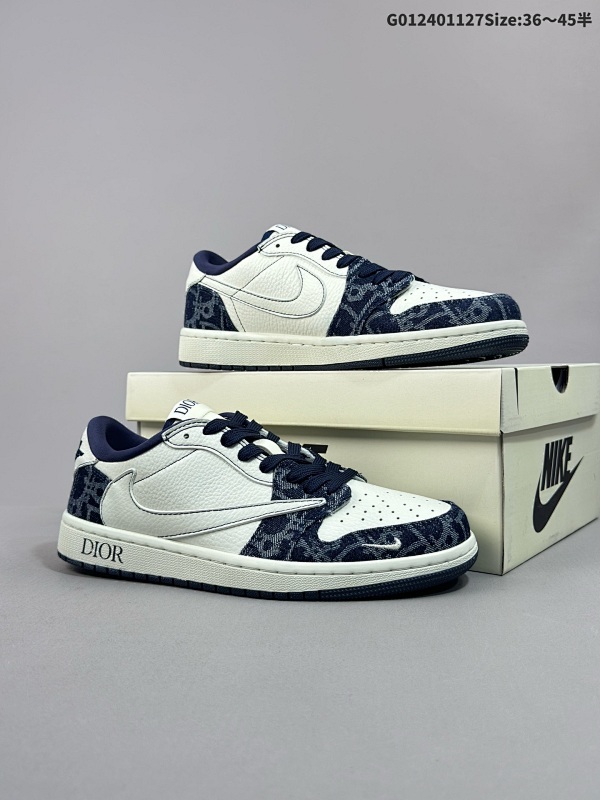 25036-45半 公司级 头层定制球鞋 Dior x Travis Scott x Air Jordan 1 Low 迪奥 x AJ1 低帮 蓝白倒勾联名货号CH6336-017