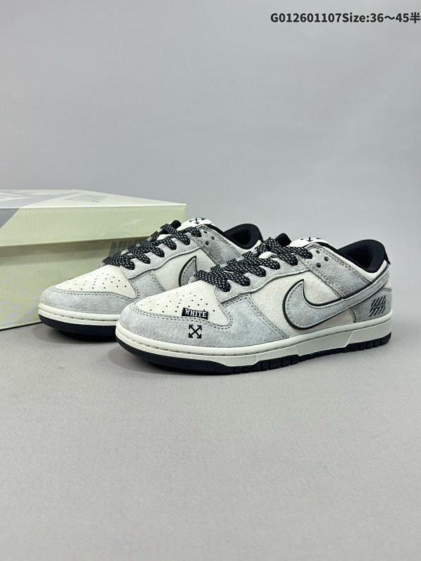 27036-45半 定制球鞋 Off White x Nike Dunk SB Low OW x 耐克 SB 低帮 联名灰白黑 鞋身以米白色麂皮作为主色调货号DQ1098-521