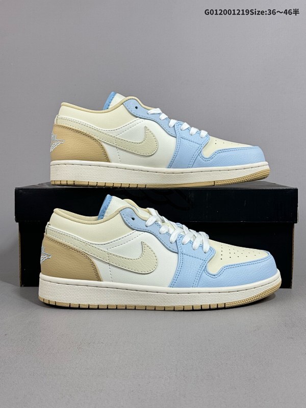 20036-46半 Air Jordan 1 Low SE 低帮 蓝白棕 AJ1 乔丹1代 aj1 乔1 低邦 米白棕 男女同款 乔丹篮球鞋系列货号HQ4186-111