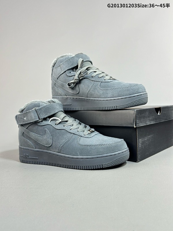 13036-45半 新款 加绒加厚 Nike Air Force 1'07 Mid AF1耐克 空军一号 AF1 中帮 魔术贴 厚底增高运动板鞋货号CJ9979-001