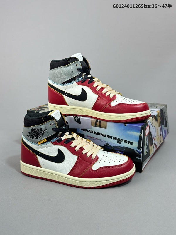 24036-47.5半 Union LA x Air Jordan 1 Retro High OG 高帮 白红灰拼接 AJ1 乔丹1代货号HV8563-600
