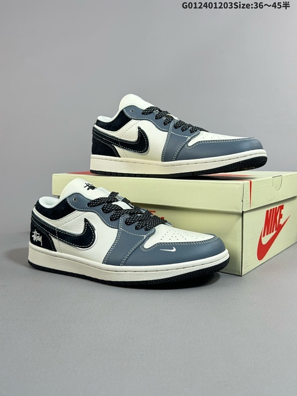 25036-45半 定制球鞋 Stussy x Air Jordan 1 Low 斯图西 x AJ1 低帮 联名蓝白黑 AJ1货号XX3318-505