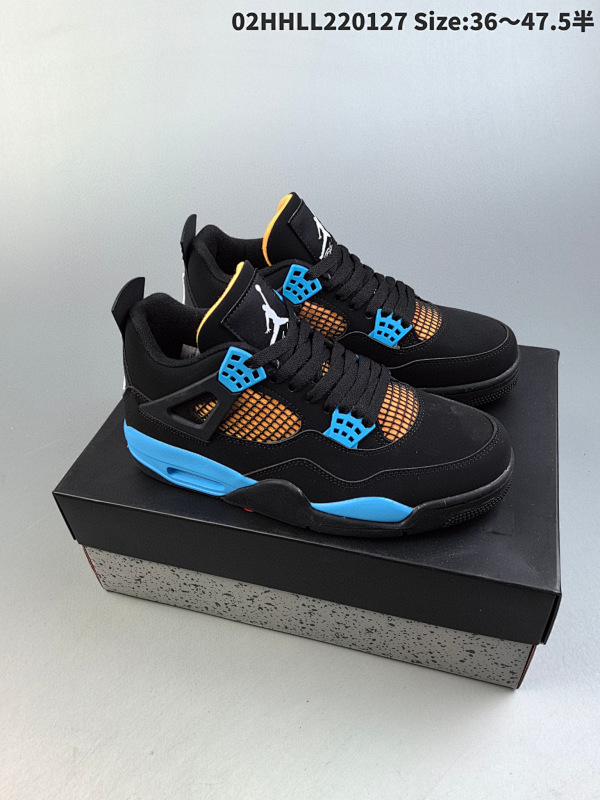 220头层带半码 Air Jordan 4 Retro 黑蓝黄 AJ4 乔丹4代02HHLL220127 Size:3647.5半货号AQ9129-003