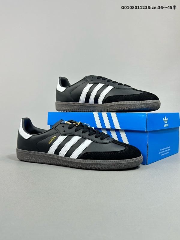 036-45半 Adidas originals Samba Og 阿迪达斯 低帮 黑白 桑巴低邦防滑板鞋 鞋身整体以黑色皮革呈现货号B75807