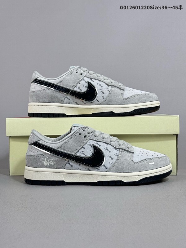26036-45半 定制球鞋 Stussy x Nike Dunk SB Low 斯图西 x 耐克 SB 低帮 联名灰黑货号XX3168-069