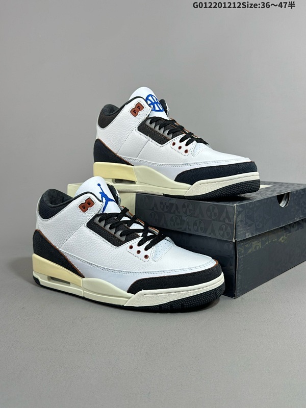 22036-47.5半 Air Jordan 3 "Quai 54" 联名白黑 AJ3 乔丹3代 aj3 乔3 白黑蓝 乔丹篮球鞋系列货号FZ5649-100
