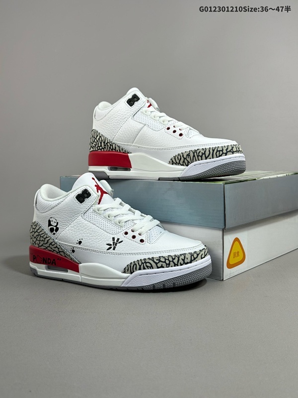 23036-47.5半 特殊大礼盒[定制球鞋]  Air Jordan 3 Retro OKHR 墨竹熊猫 AJ3男货号136064-116 女货号398614-116