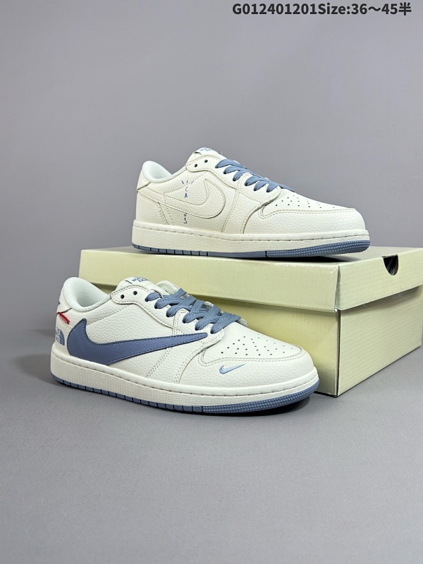 25036-45半 定制球鞋北面 x Sup x AJ1 低帮 米白蓝倒勾联名货号DIY1688-007