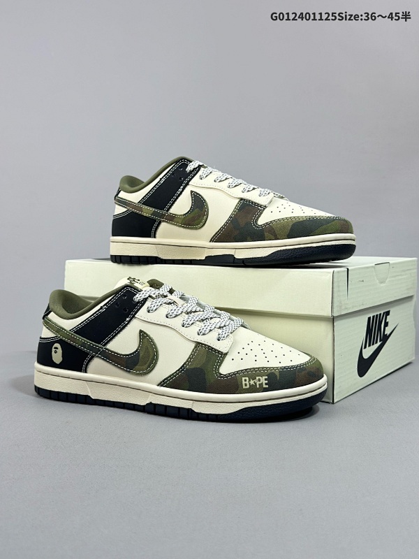 25036-45半 定制球鞋 Bape x Nike Dunk SB Low Bpae x 耐克 SB 低帮 联名军绿迷彩 货号CH6336-229