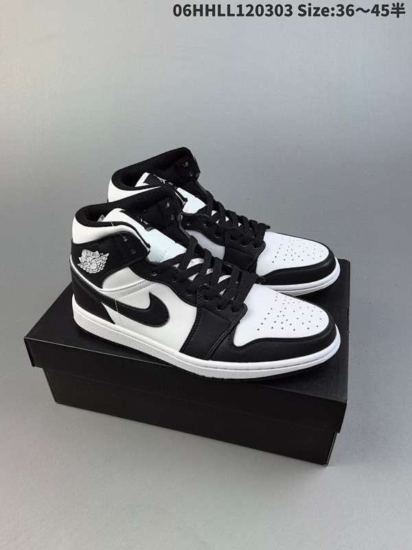 160头层带半码 Air Jordan 1 Mid "Panda" 中帮 黑白色 AJ1 乔丹1代06HHLL120303 Size:3645半货号DV0991-101
