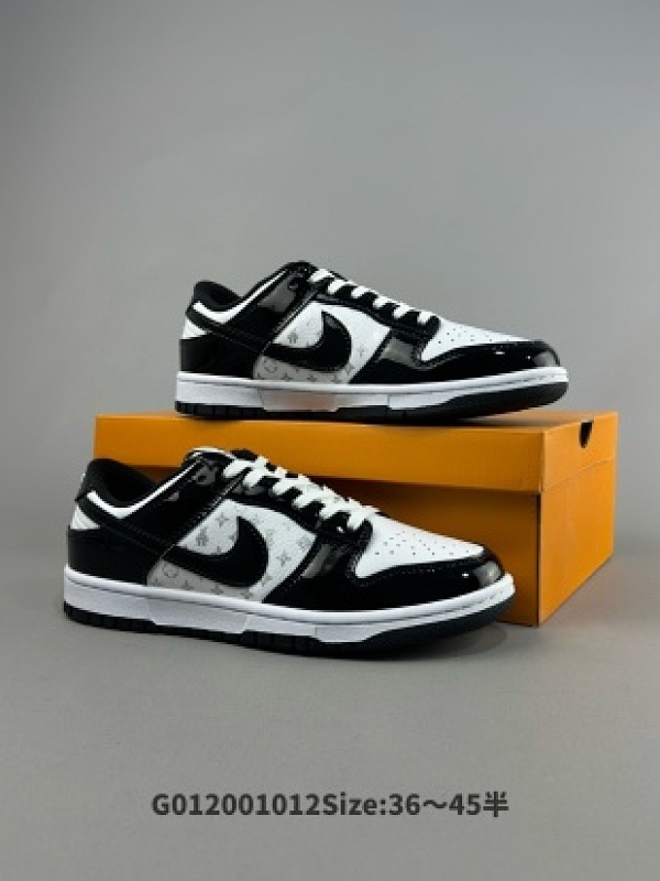 Louis Vuitton x Kaws x Nike Dunk SB Low 路易威登 x 耐克 SB 低帮 黑白漆皮暴力熊货号DQ1098-358