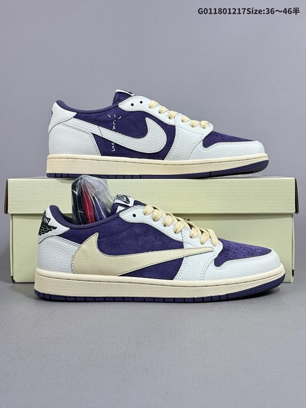 18036-46半 Travis Scott x Air Jordan 1 Low乔1 低邦 紫白倒勾联名 乔丹篮球鞋系列货号CQ4277-117
