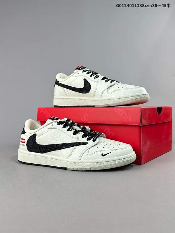 Supreme x Balenciaga x Travis Scott x Air Jordan 1 Low Sup x 巴黎世家 x AJ1 低帮 米白黑倒勾联名 AJ1货号JH6088-704