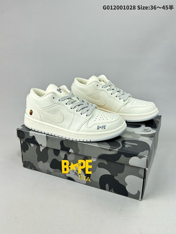 Bape x Air Jordan 1 Low Bape x 乔丹 低帮 联名米白灰 AJ1 乔丹1代 aj1 乔1 低邦 联名米灰货号WG8850-003
