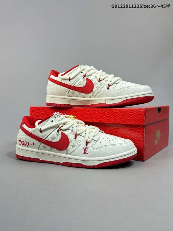 22036-45半 头层带半码定制球鞋 Louis Vuitton x Nike Dunk SB Low 路易威登x 耐克 SB 低帮 LV联名白红解构鞋带货号SJ2068-228
