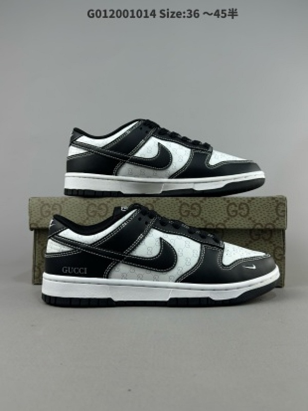 Gucci x Nike Dunk SB Low 古驰古奇 x 耐克 SB 低帮 联名黑白满印 定制球鞋鞋身以白色作为主色调货号SF1588-136