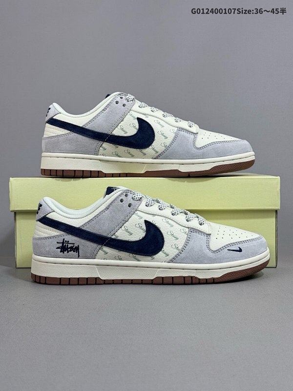 24036-45半 定制球鞋 Stussy x Nike Dunk SB Low 斯图西 x 耐克 SB 低帮 联名灰白蓝货号XS1086-012