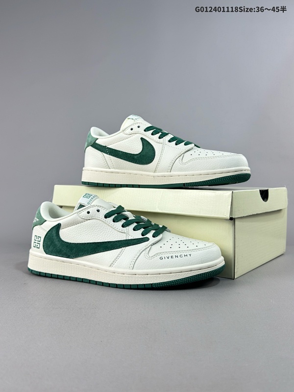 25036-45半 定制球鞋 Givenchy x Travis Scott x Air Jordan 1 Low 纪梵希 x AJ1 低帮 米白绿倒勾联名货号LX1988-107