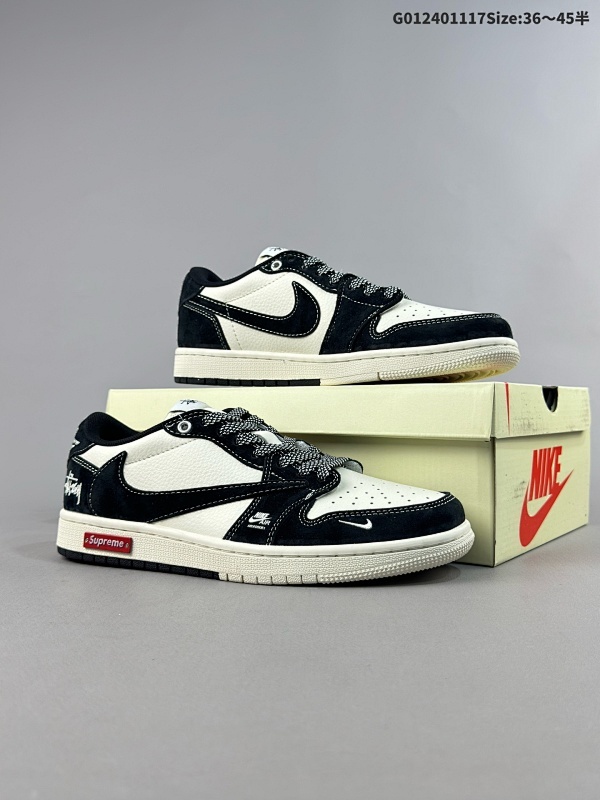 25036-45半 公司级 头层定制球鞋 斯图西 x Sup x AJ1 低帮 三方联名黑白倒勾货号SJ2068-124