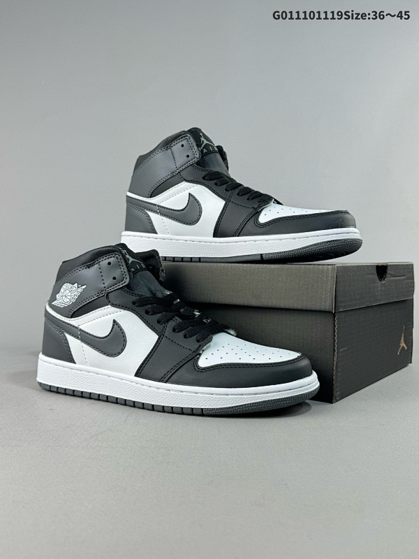 11036-45 Air Jordan 1 Mid 中帮 黑白灰 AJ1 乔丹1代 aj1 乔1 中邦 黑白灰 乔丹篮球鞋系列货号DQ8426-001