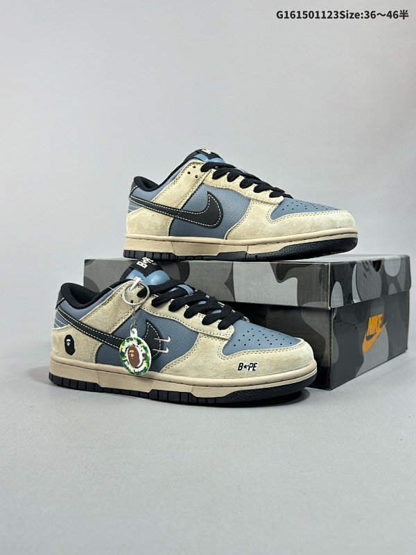 15036-46半 Nk SB Dunk Low BAPE系列-做旧蓝黑勾  周年高端定制 低帮休闲板鞋货号DQ1098-517