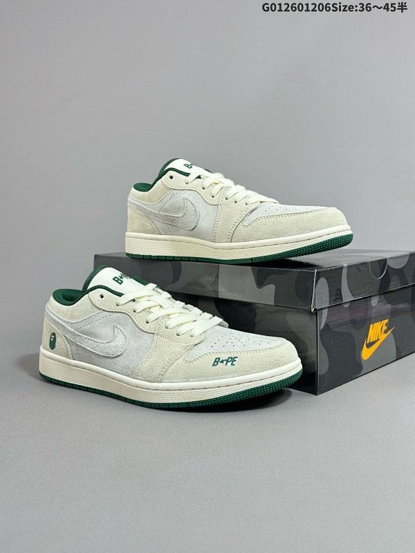 27036-45半 定制球鞋 Bape x Air Jordan 1 Low Bape x AJ1 低帮 联名灰白绿 AJ1货号DM9188-009