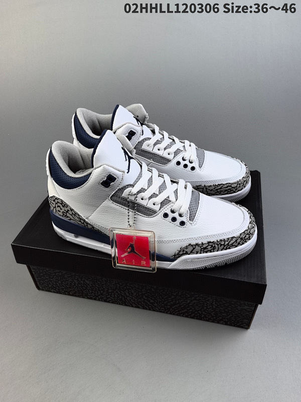 120 Air Jordan 3 Retro "White Navy" 灰蓝水泥 AJ3 乔丹3代 02HHLL120306 Size:3646货号CT8532-140