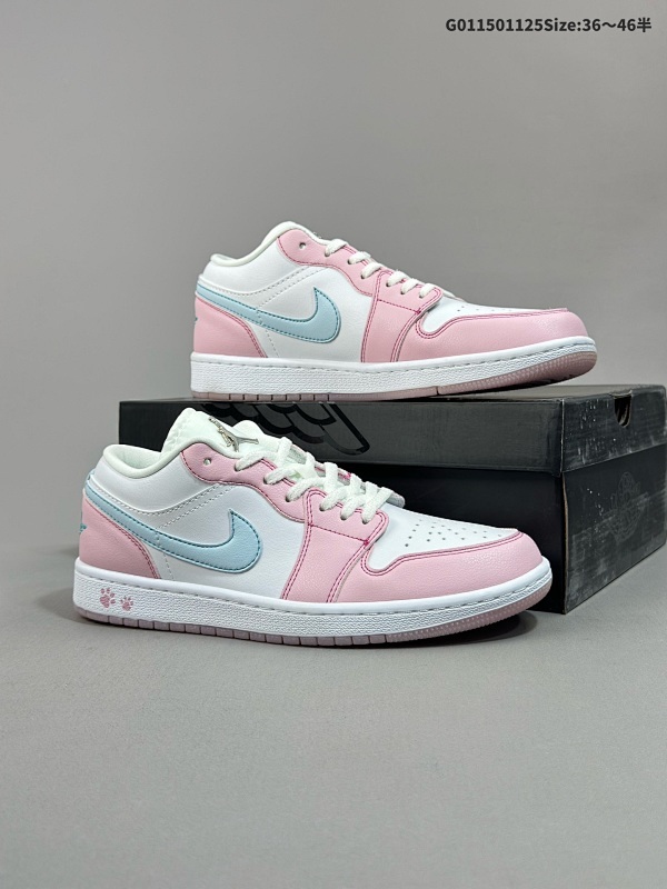 15036-46半 头层带半码定制球鞋 JAir Jordan 1 Low "White Pink Foam Glacier Blue" 低帮 粉猫爪 AJ1货号HM3706-141