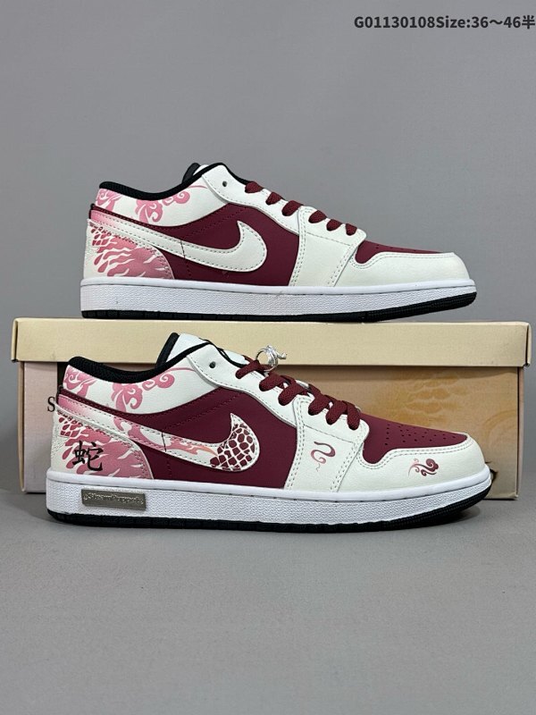 13036-46半 [定制球鞋]  Air Jordan 1 Low CNY 低帮 蛇年 蛇来运转 AJ1货号553558-132