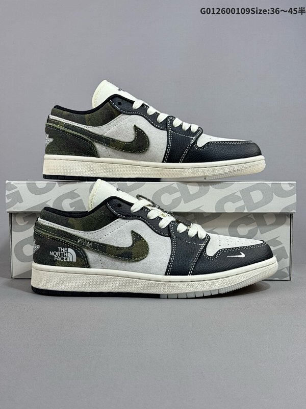 26036-45半 定制球鞋 The North FACE x Air Jordan 1 Low 北面 x AJ1 低帮 联名黑灰绿 AJ1货号DM9188-013