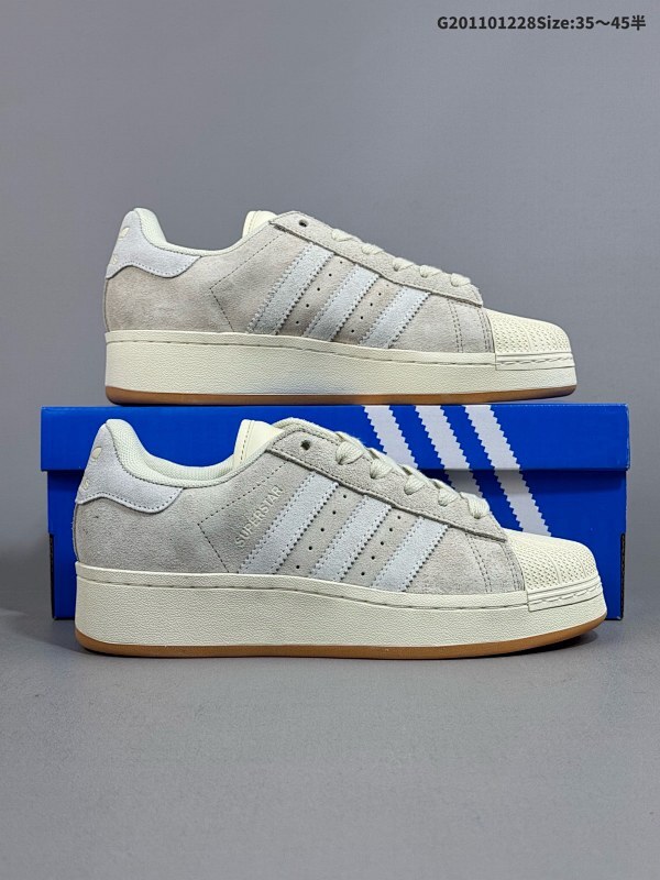 11035.5-45半 Adidas Originals Superstar XLG 贝壳头系列低帮厚底松糕经典百搭休闲运动板鞋 货号:IG2124