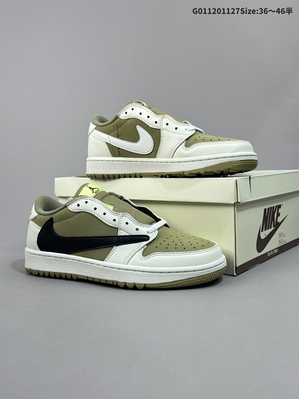 12036-46半 Travis Scott x Air Jordan 1 Low Golf 低帮 高尔夫棕白 AJ1 乔丹1代 aj1 乔1 低邦 高尔夫绿白黑货号FZ3124-200