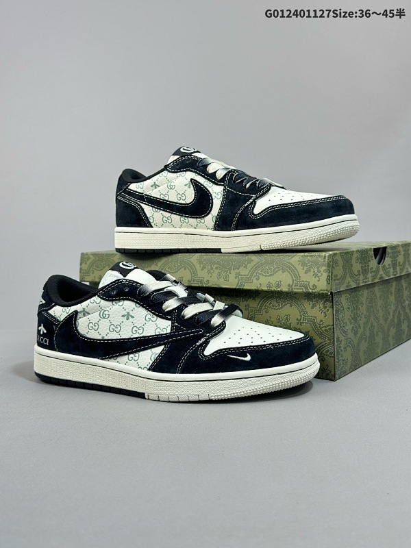 25036-45半 公司级 头层定制球鞋 Gucci x Travis Scott x Air Jordan 1 Low 古奇古驰 x AJ1 低帮 黑白倒勾联名货号SJ2068-139