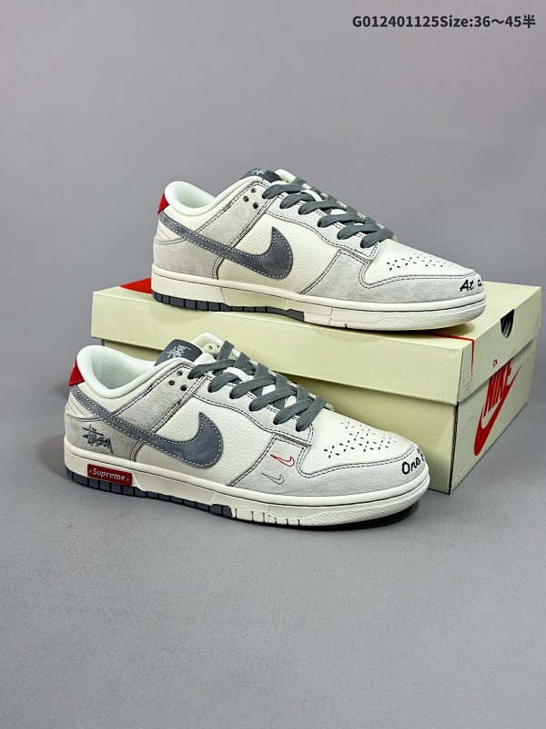 25036-45半 定制球鞋 Stussy x Supreme x Nike Dunk SB Low 斯图西 x Sup x 耐克 SB 低帮 三方联名灰白红货号MM1089-033