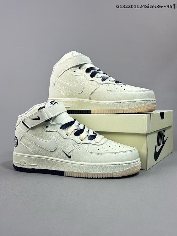 23036-45半  海外限量发售 公司级 Nike Air Force 1 MID 米黑白布鲁克林篮网城市限定中帮空军一号休闲板鞋货号NT2969-013
