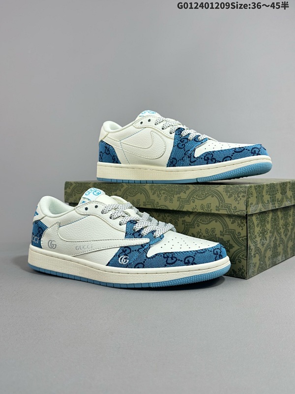 24036-45半 定制球鞋 Gucci x Travis Scott x Air Jordan 1 Low 古驰 x AJ1 低帮 古驰蓝白牛仔倒勾联名货号XZ1658-001