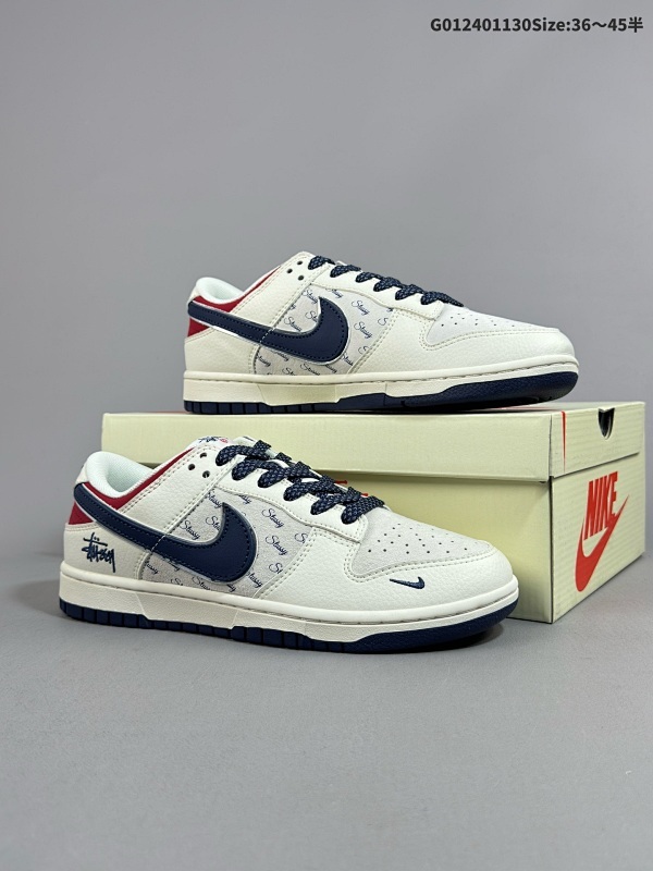 25036-45半 定制球鞋 Stussy x Nike Dunk SB Low 斯图西 x 耐克 SB 低帮 联名灰蓝红 鞋身以米白色麂皮货号XX2025-358A