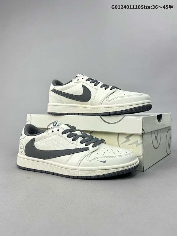 25036-45半Fragment Design x Travis Scott x Air Jordan 1 Low 藤原浩 x AJ1 低帮 米白灰倒勾联名货号LJ5188-024