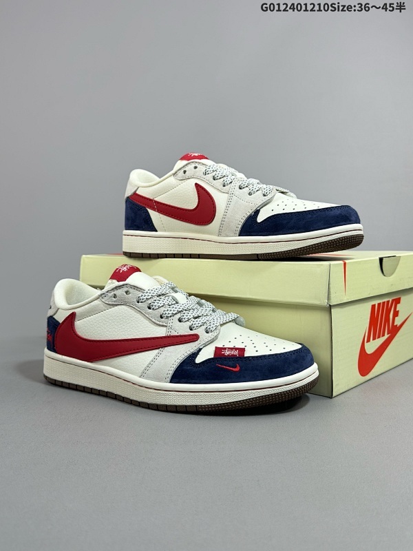 24036-45半 定制球鞋 Stussy x Travis Scott x Air Jordan 1 Low 斯图西 x AJ1 低帮 蓝白红倒勾联名 AJ1货号SJ2068-135