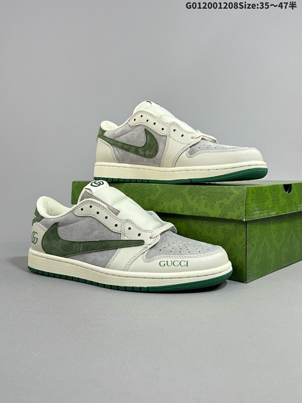 20035.5-47.5半 定制球鞋 Gucci x Travis Scott x Air Jordan 1 Low 古驰 x AJ1 低帮 米灰绿倒勾联名货号LX1988-106