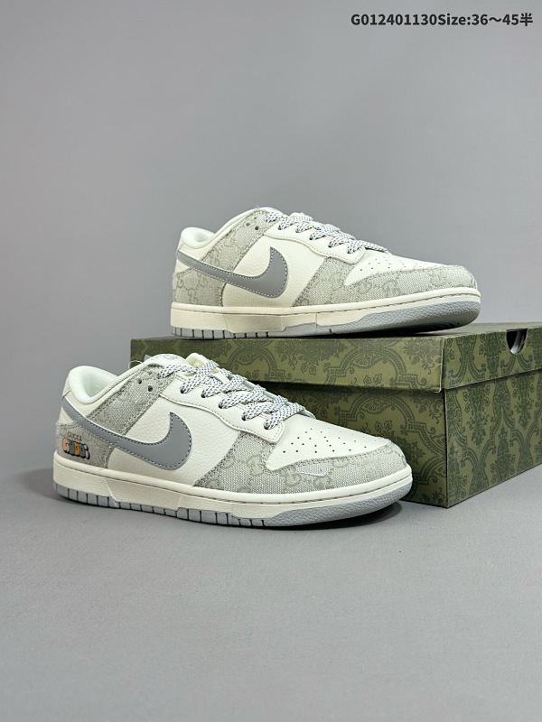 25036-45半 定制球鞋 Gucci x Nike Dunk SB Low 古驰古奇 x 耐克 SB 低帮 联名灰白色货号XX2025-802