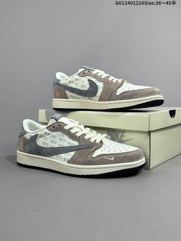 24036-45半 定制球鞋 Off White x Travis Scott x Air Jordan 1 Low OW x AJ1 低帮 棕白灰倒勾联名 AJ1货号SJ2068-109