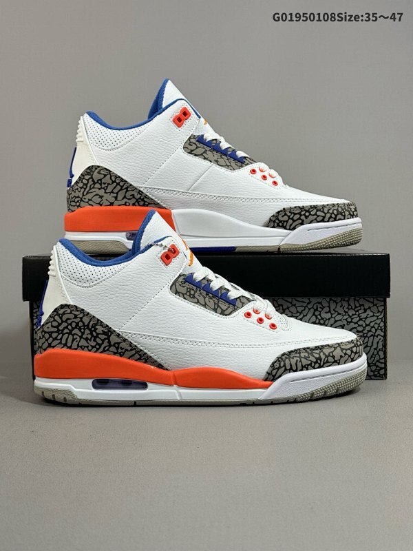 9536-47 Air Jordan 3 Retro "Knicks"白蓝橙 乔丹篮球鞋系列男货号136064-148 女货号398614-148