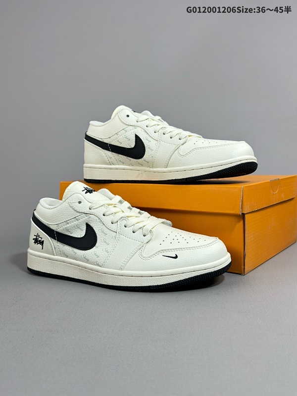 20036-45半 定制球鞋 Stussy x Air Jordan 1 Low 斯图西 x 乔丹 低帮 联名米白灰 AJ1 乔丹1代 aj1 乔1 低邦 联名米白黑货号SJ9950-008