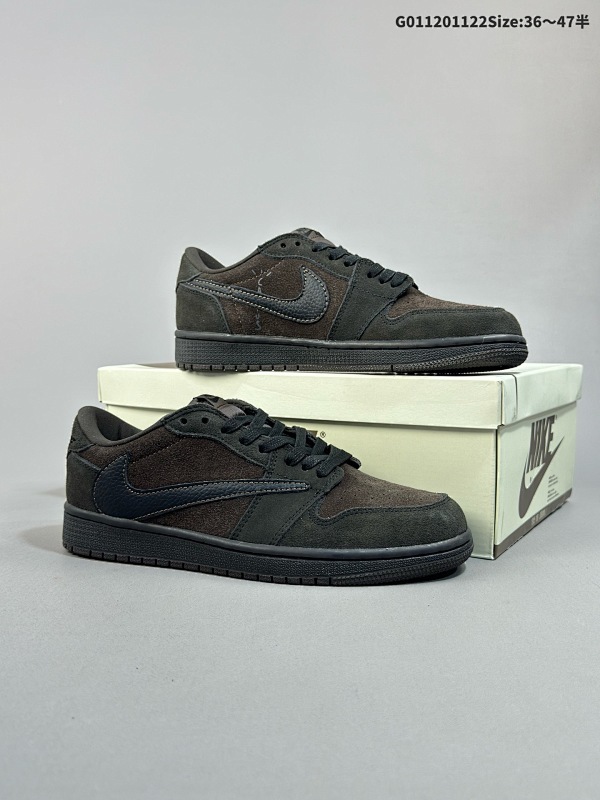 12036-47.5半 Travis Scott x Air Jordan 1 Low "Velvet Brown" 低帮 黑棕倒勾联名货号DM7866-202